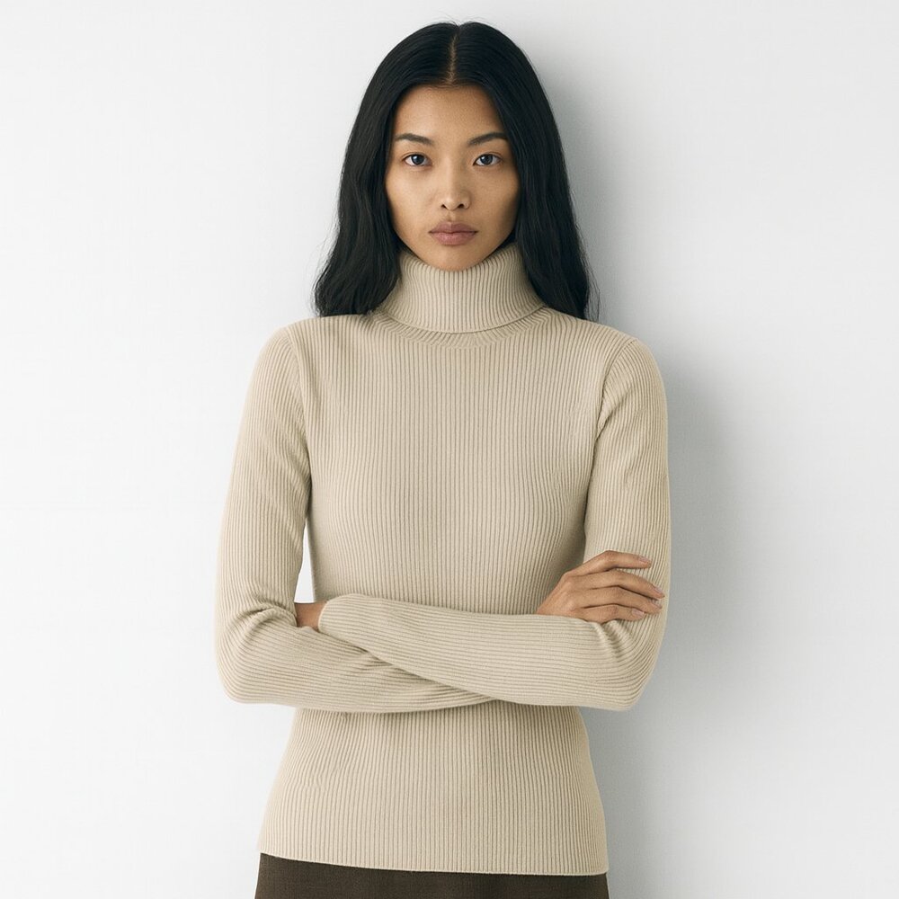 Babaton Ribbed Turtleneck — Matte Pearl (Size L)
